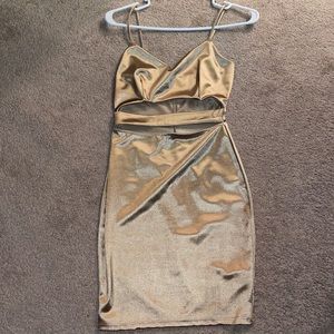 Gold Mini Dress with Open Front
